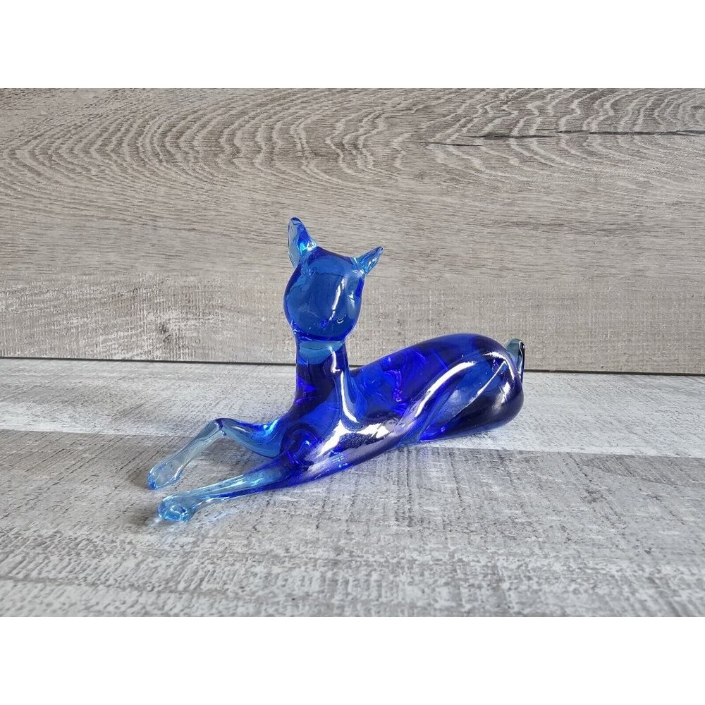 Vtg Colbalt Blue Pilgrim Art Glass Deer Hand Blown 1970s